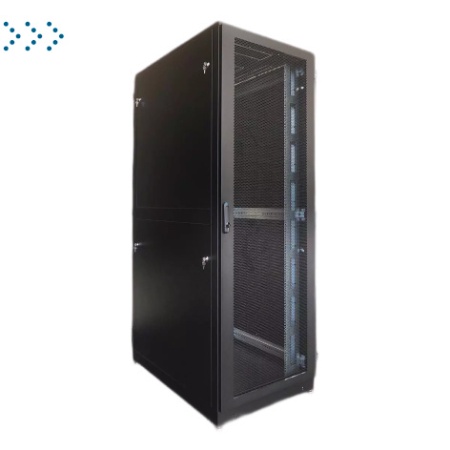 Шкаф серверный напольный 48U (600 × 1000) дверь перфорированная, задние двойные перфорированные, цвет черный