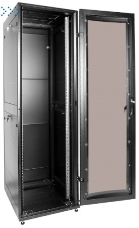 Шкаф телекоммуникационный напольный ПРОФ универсальный 42U (600x800) дверь стекло, чёрный, в сборе