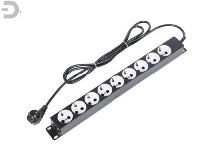 Блок силовых розеток 19" со шнуром (2 м.) без выключателя, 9 розеток, цвет черный