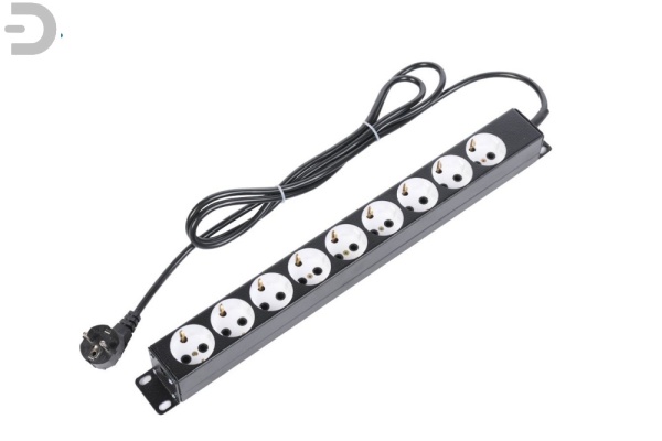 Блок силовых розеток 19" со шнуром (2 м.) без выключателя, 9 розеток, цвет черный