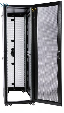 Шкаф серверный ПРОФ напольный 48U (600x1000) дверь перфор., задние двойные перфор., черный, в сборе