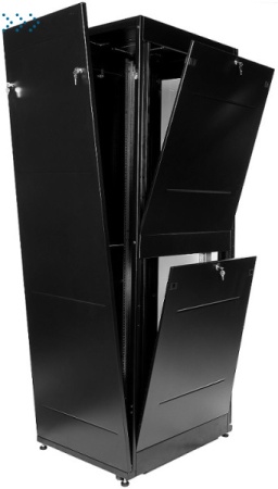 Шкаф телекоммуникационный напольный ПРОФ универсальный 42U (600x800) дверь стекло, чёрный, в сборе