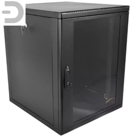 Шкаф телекоммуникационный настенный разборный 15U (600 × 520) съемные стенки, дверь стекло, цвет черный