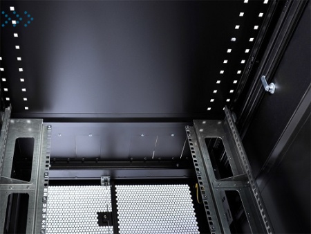 Шкаф серверный ПРОФ напольный 48U (800x1200) дверь перфор., задние двойные перфор., черный, в сборе