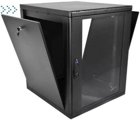 Шкаф телекоммуникационный настенный разборный 15U (600 × 520) съемные стенки, дверь стекло, цвет черный