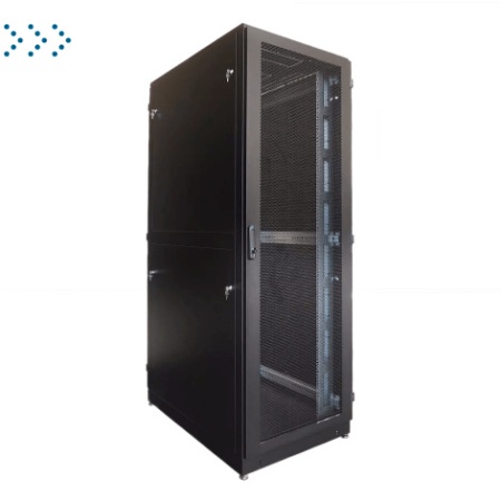 Шкаф серверный напольный 42U (600 × 1000) дверь перфорированная, задние двойные перфорированные, цвет черный