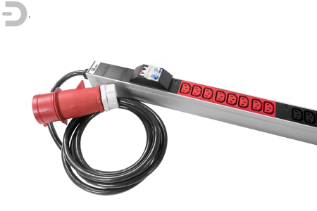 Верт блок розеток, мониторинг, измерение, 3 фазы 16А, 36C13, 1420 мм, вх IEC 309, шнур 3м