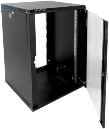 Шкаф телекоммуникационный настенный разборный 15U (600х350) дверь стекло, цвет черный