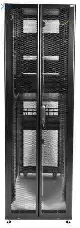 Шкаф серверный ПРОФ напольный 42U (600x1200) дверь перфор., задние двойные перфор., черный, в сборе