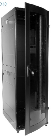 Шкаф телекоммуникационный напольный ПРОФ универсальный 42U (600x800) дверь стекло, чёрный, в сборе