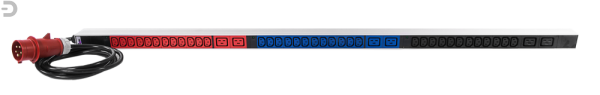Верт блок розеток, мониторинг, измерение, 3 фазы 16А, 24C13, 6C19, 1420 мм, вх IEC 309, шнур 3м