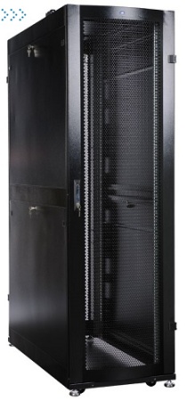 Шкаф серверный ПРОФ напольный 48U (600x1000) дверь перфор., задние двойные перфор., черный, в сборе